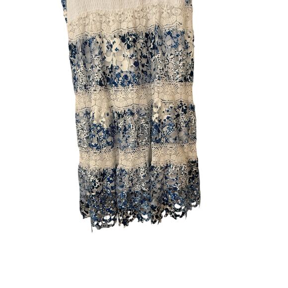 Tahari Blue White Lace Embroidered Eyelet Dress Sleeveless Size L - Picture 6 of 9